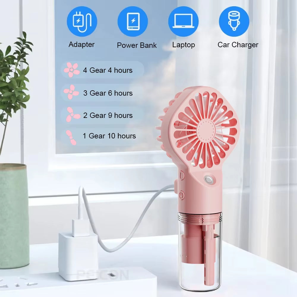 Portable Humidifier Fan Handheld Mist Fan Portable USB Mini Handheld Fan with Water Humidifier Rechargeable Mini USB Hand Fans