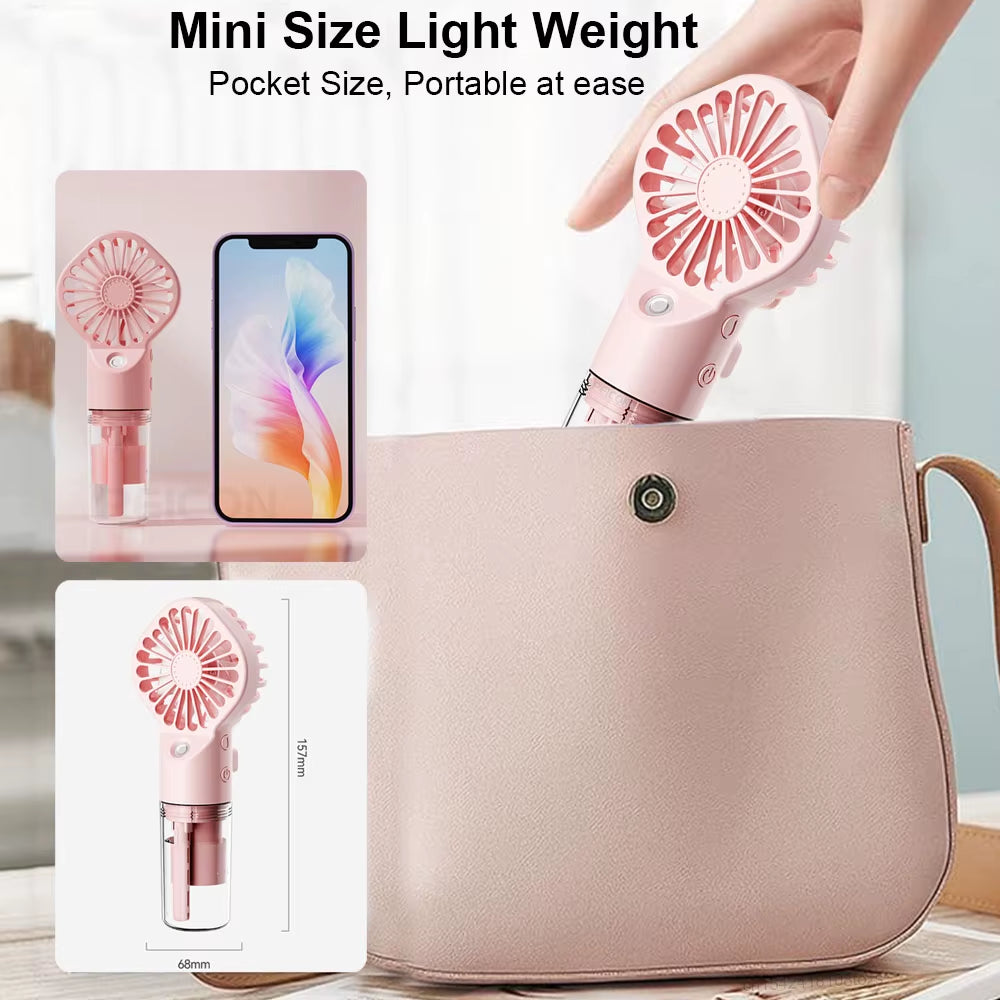 Portable Humidifier Fan Handheld Mist Fan Portable USB Mini Handheld Fan with Water Humidifier Rechargeable Mini USB Hand Fans