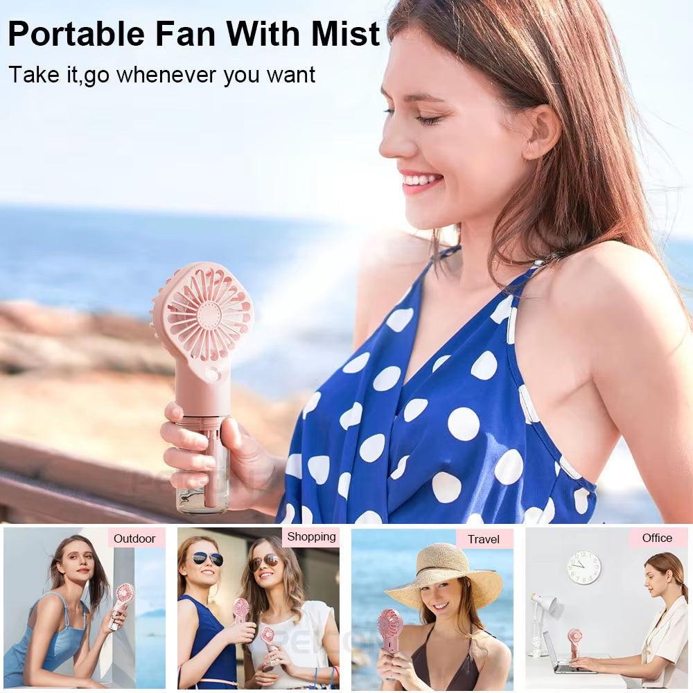 Portable Humidifier Fan Handheld Mist Fan Portable USB Mini Handheld Fan with Water Humidifier Rechargeable Mini USB Hand Fans